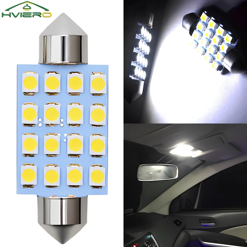 

1 шт. T10 3528 DC 12 В Белый 16SMD Светодиодные купольные гирлянды для дверей Внутренняя лампа для чтения 36 мм 41 мм Автоматический задний фонарь на крыше Багажник Лицензия