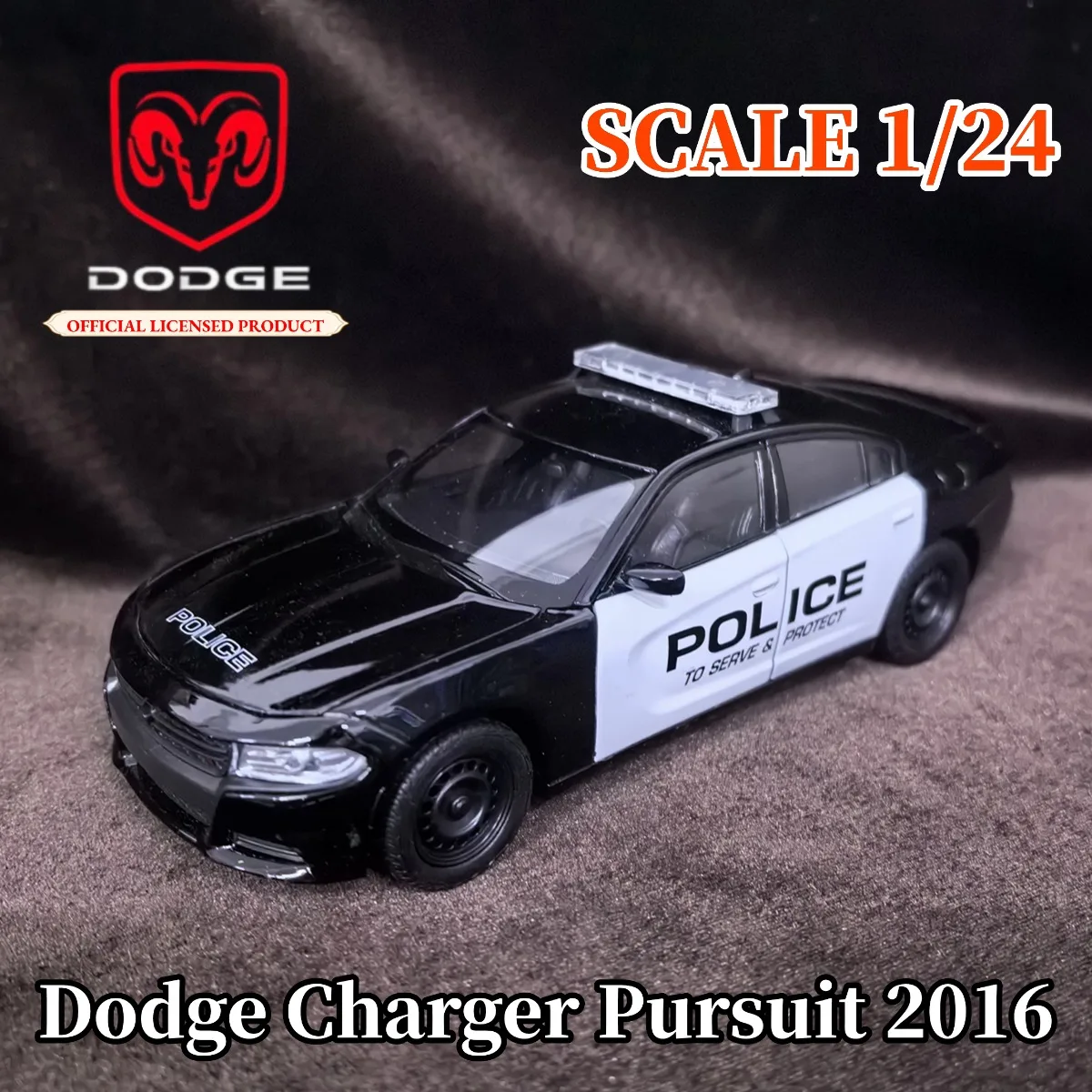 

Лимитированная модель автомобиля Dodge Charger Pursuit в масштабе 1:24, миниатюрная копия роскошного автомобиля, детская игрушка в подарок на Рождество
