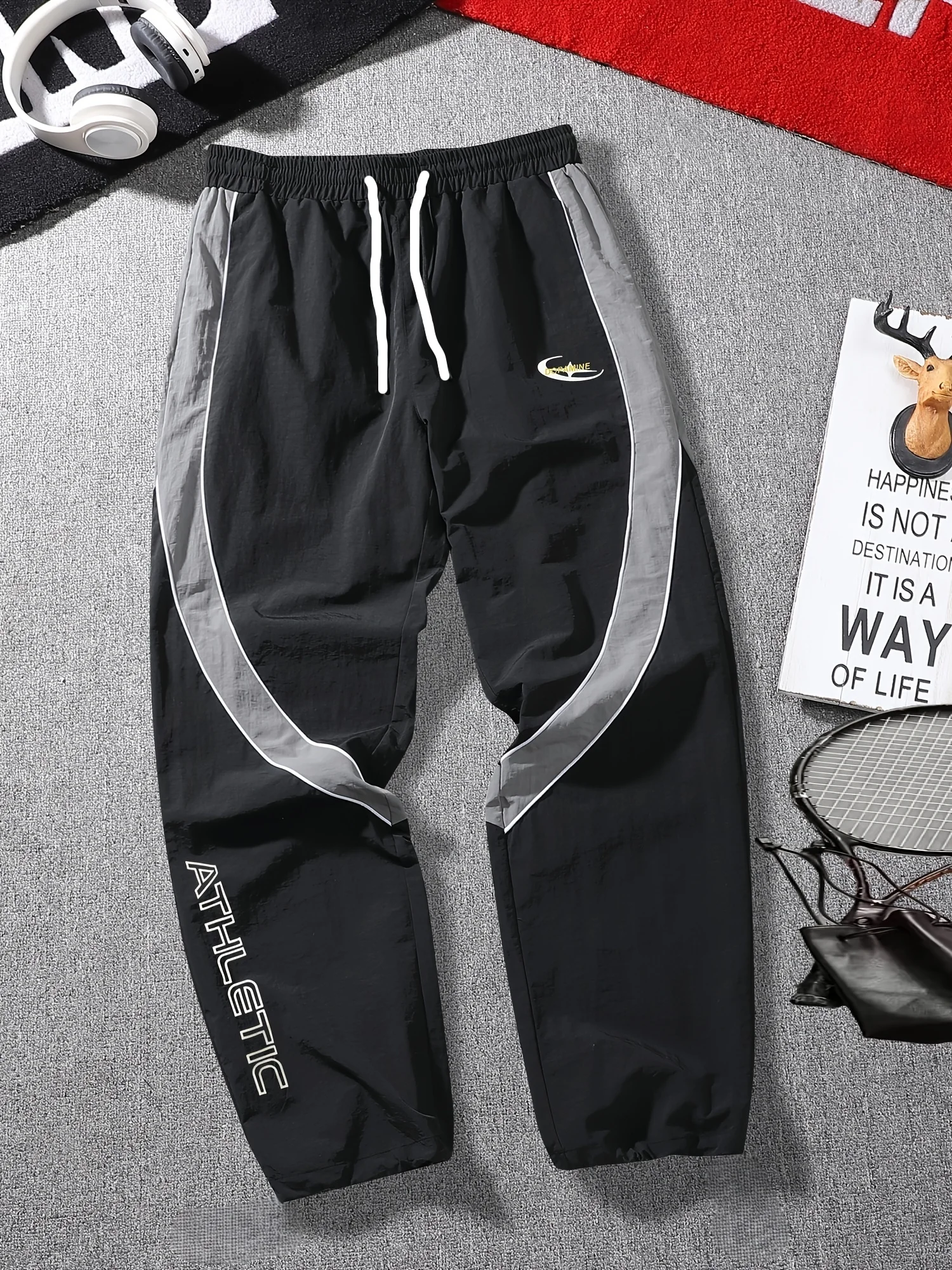 2026 Sommer Schwarze ATHLETIC Print Schnelltrocknende Hose mit Elastischem Bund, Locker Sitzende Streetwear-Hose für Sport und Alltag Kinder – Detail 5