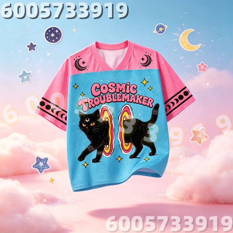 2026 Latest Sweet Cool Y2K Universe Black Cat Football Shirt Moon Phase Star Men's and Women's Outdoor Sports Family Kids Tees