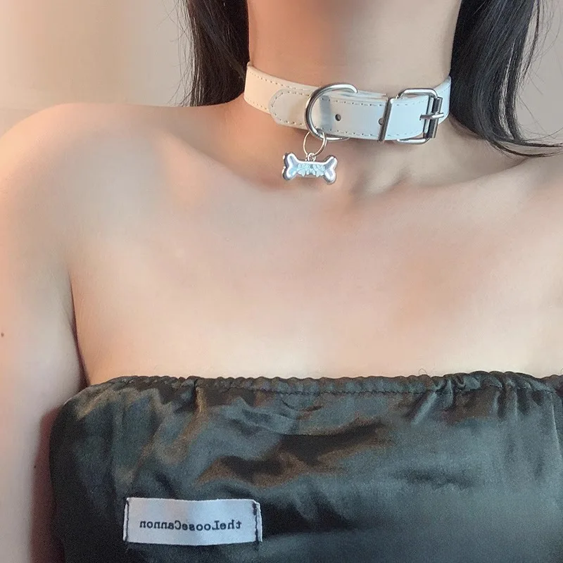 1 Pc Y2K Bone Choker Women Sweet Punk Necklace Dog Tag Collarbone Chain Alternative Goth Velvet Choker Layered Jewelry Gift
