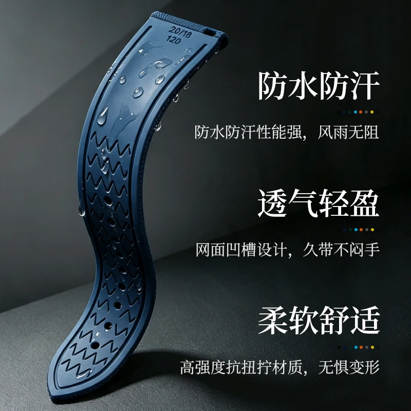 22mm Braided‑Texture FKM Fluororubber Watch Strap, Compatible with Breitling Avenger Series A17328101C1X1 view 3
