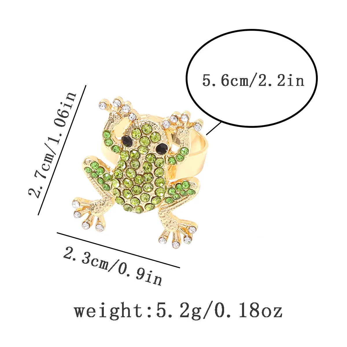 Summer Creative Fashion Trendy Frog Inlay Zircon Open Rings for Women Exquisite Elegant Personality Party Jewelry Accessories