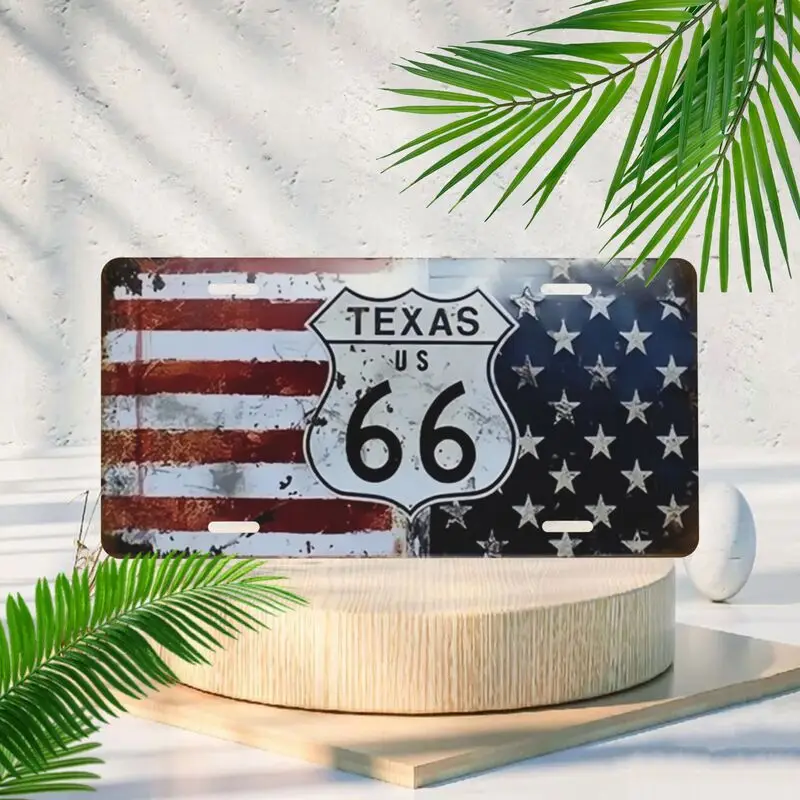 Texas Route 66 Aluminum Plaque, Vintage American Flag Retro Wall Art for Home Bar Garage Man Cave Wall Hanging Decor