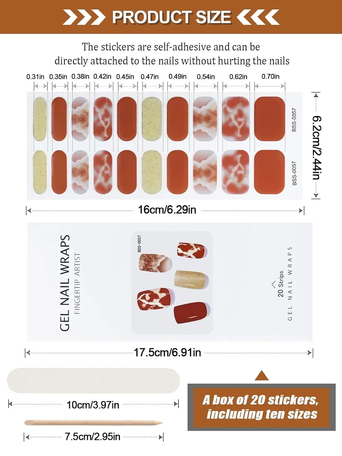 Semi-Cuttable Tiras Unhas Gel, Crimson Gel Unhas Adesivos Suprimentos, Nail Design Decoração, Secador Decalque Precisa Lâmpada LED UV, 20 Dicas