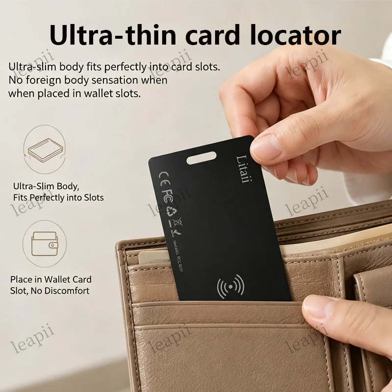 Android Compatible Waterproof Wallet GPS Tracker Card with Wireless Charging Locator for Google Find My Device Leather Cover