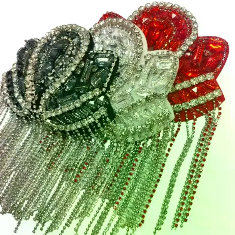 1Pc Beaded Decoration Tassel Epaulets Sparkling Rhinestone Shoulder Tassel Epaulet Detachable
