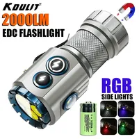 KDULIT 2000LM Powerful Mini LED Flashlight Rechargeable EDC Keychain Torch With CAP CLIP Magnet Outdoor Camping Tactical Lantern