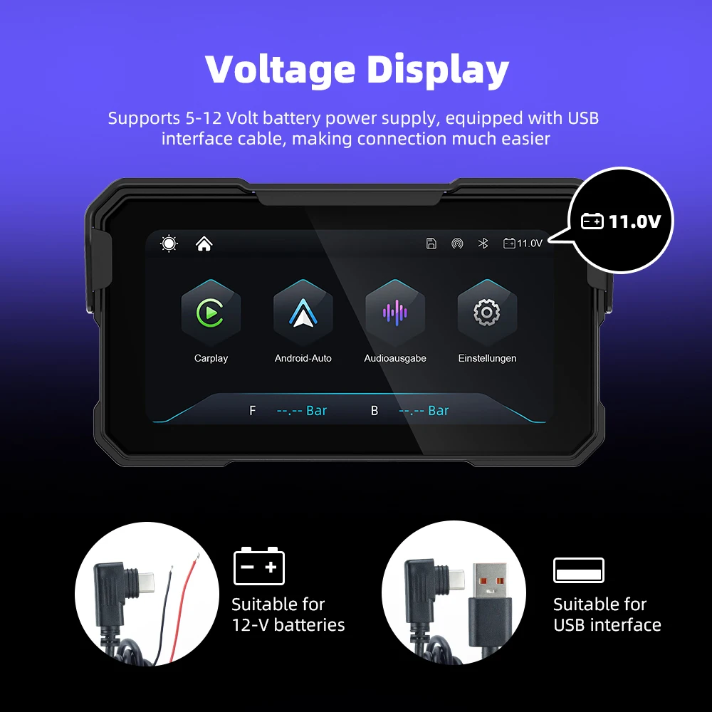 EKIY 6.25 inch GPS Motorcycle Navigation Removable Display Screen Wireless CarPlay Moto Android Auto Portable Digital Dashboard