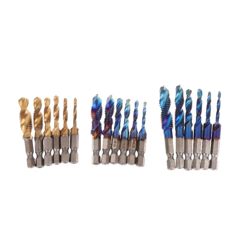 M3 M4 M5 M6 M8 M10 Hand Tools Hex Shank Titanium Plated HSS Screw Thread Metric Tap Drill Bits Screw Machine Compound Tap