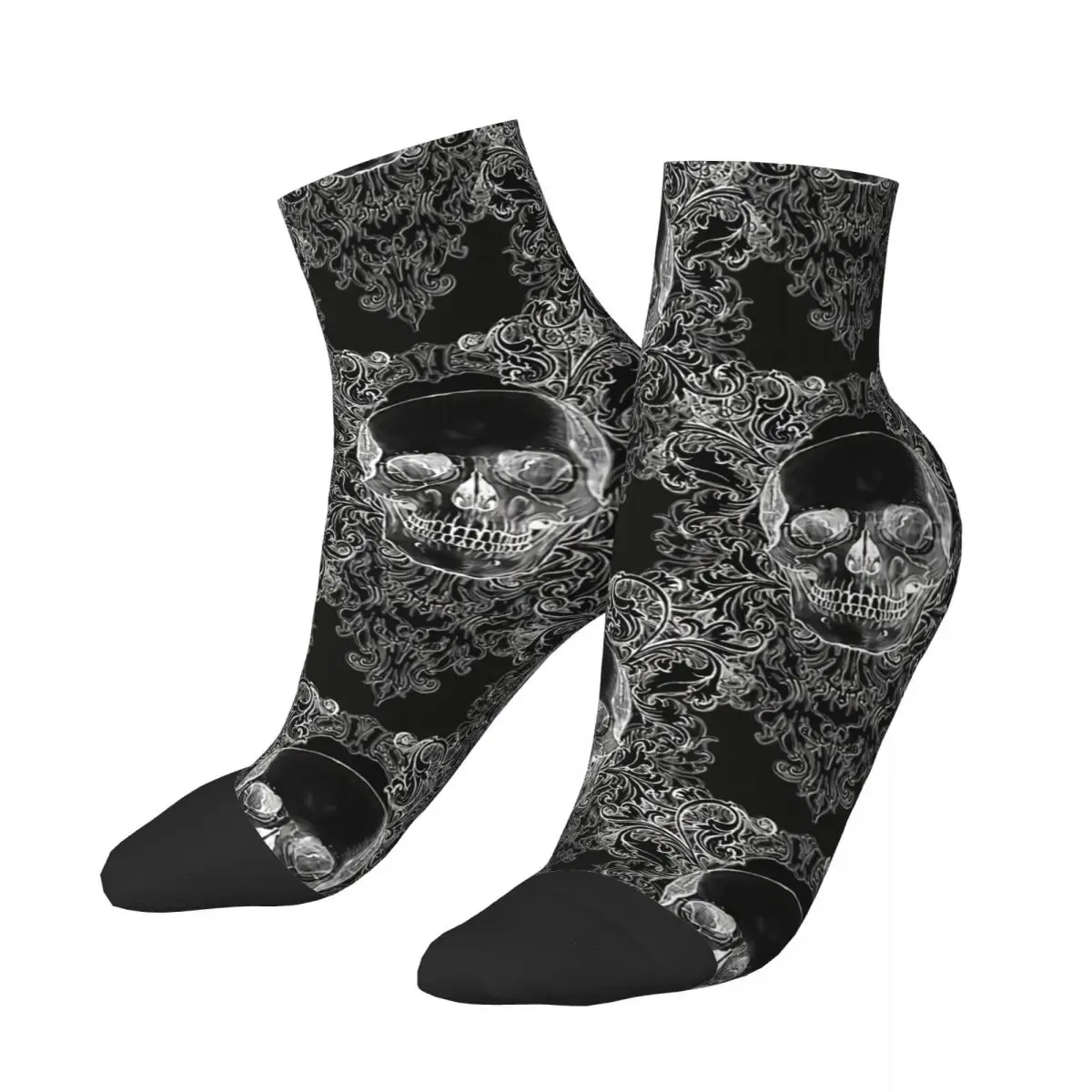 Damask Skull Men's Ankle Socks Hip Hop Unisex Harajuku Seamless Printed Happy Low Sock Gift