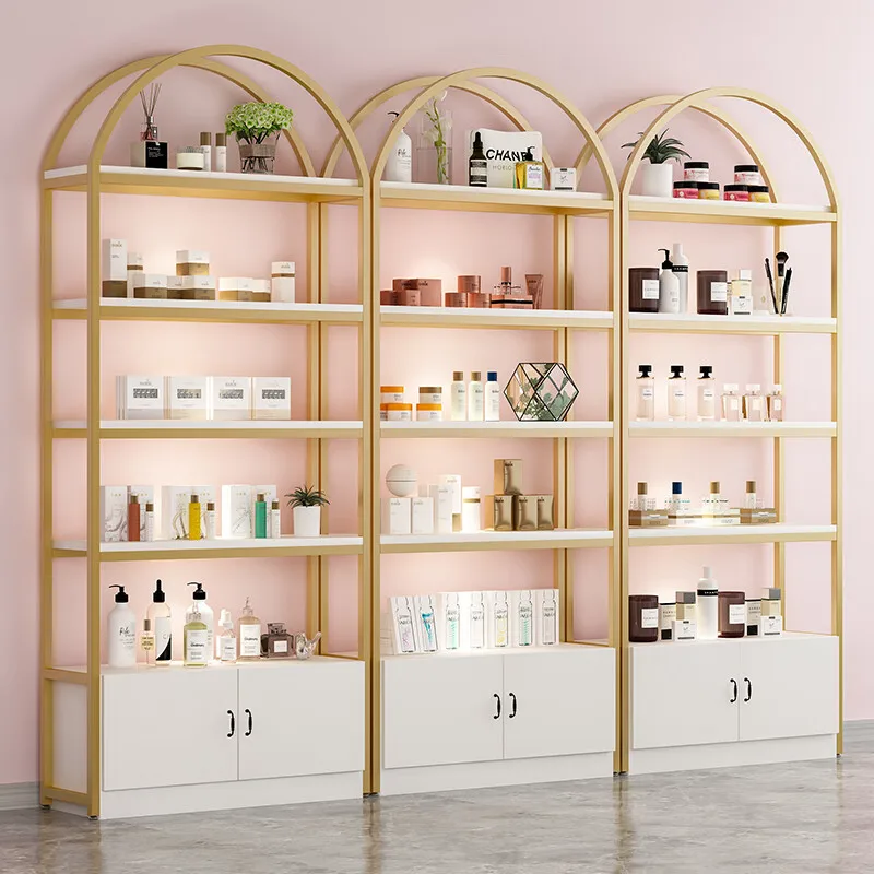 

Iron & Wood Salon Furniture Set Light Duty Cosmetic Display Cabinets Shelves & Nail Art Racks for Beauty Parlors