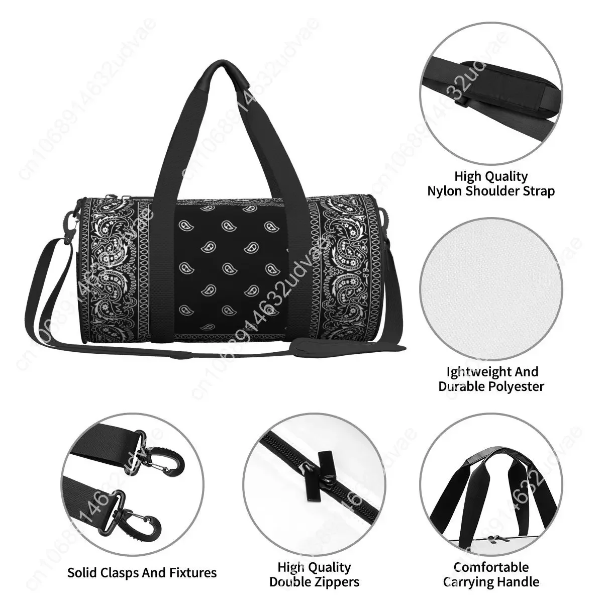 Tas Olahraga Bandanna Tas Olahraga Hip Hop Hitam Tas Olahraga Pasangan Kapasitas Besar Kustom Tas Kebugaran Lucu Tas Tangan Portabel