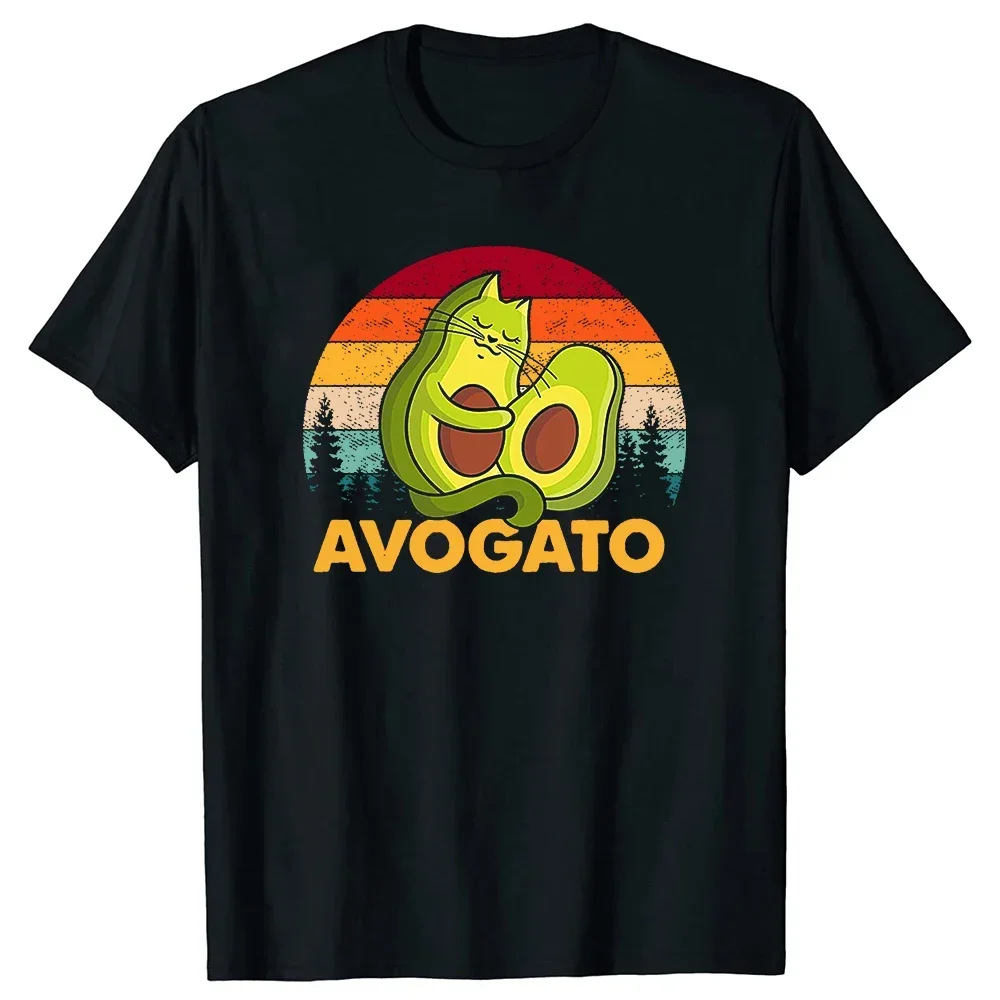 Funny Cat Avogato Avocado T Shirts Summer Style  Birthday Gifts T-shirt Mens Clothing Graphic Cotton Streetwear Short Sleeve