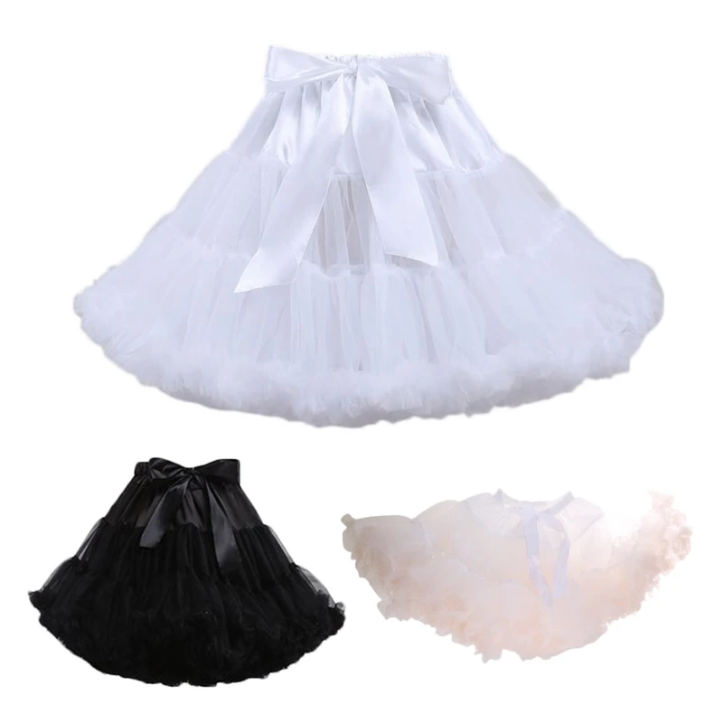 Women Elastic High Waist Ballet Sweet Puffy Tutu Skirt Satin Bowknot Mesh Tulle Fluffy Petticoat Dress Underskirt