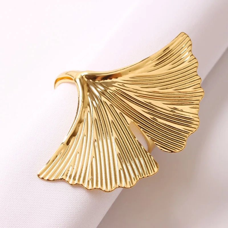 1Pcs Napkin Rings Holder Gold Ginkgo Biloba Props Decor For Hotel Wedding Party Events Dining Table Accessories Home Decoration