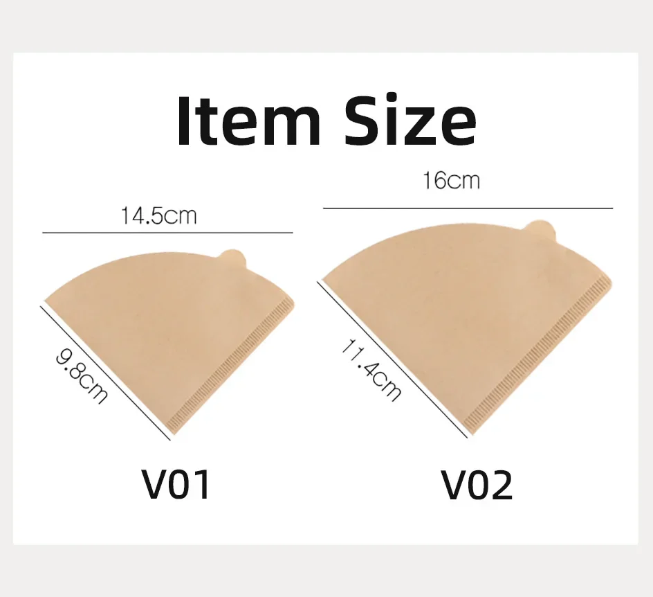 Ungebleichte Natürliche Holzfaser-Kaffeefilter, 60-Grad-Konus Pour-Over Tropfpapierfilter V01/V02, 40/100 Stück Packung – Detail 2