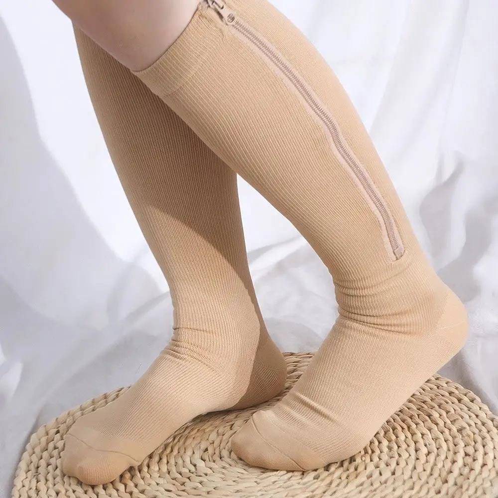 Nylon Compression Zipper Socks Stockings Colour of Skin Varicose Veins Socks Calf Stretch Socks Closed Toe