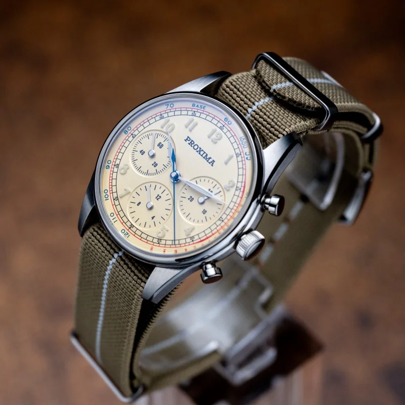 Proxima PX1725 Men Chronograph Watch 39mm Pilot Manual Wind Mechanical Wristwatch 50m Waterproof Sapphire BGW-9 Luminous ST1902