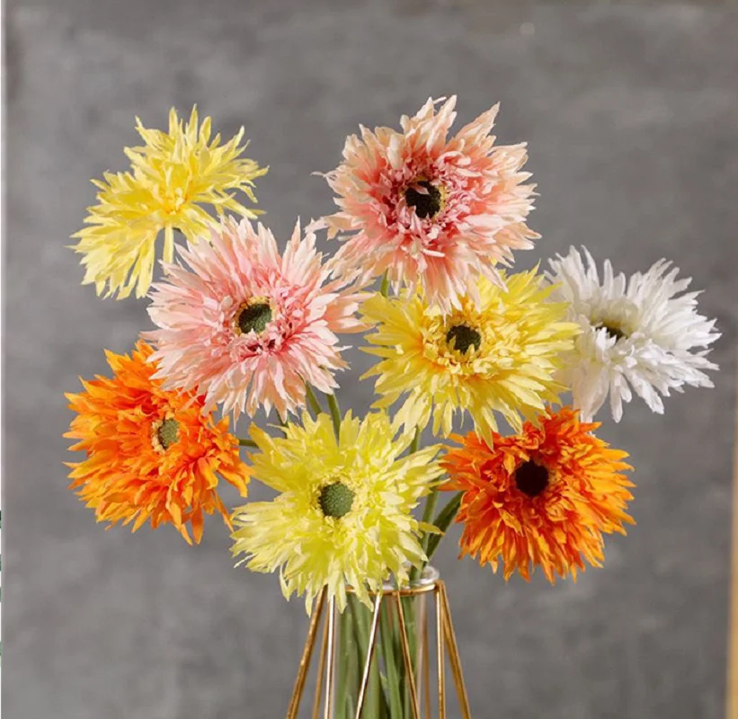 Colorful Artificial Daisy Branch 40cm Simulation Silk Chrysanthemum Brushed Gerbera Artificial Flowers For Home Decor Ornaments