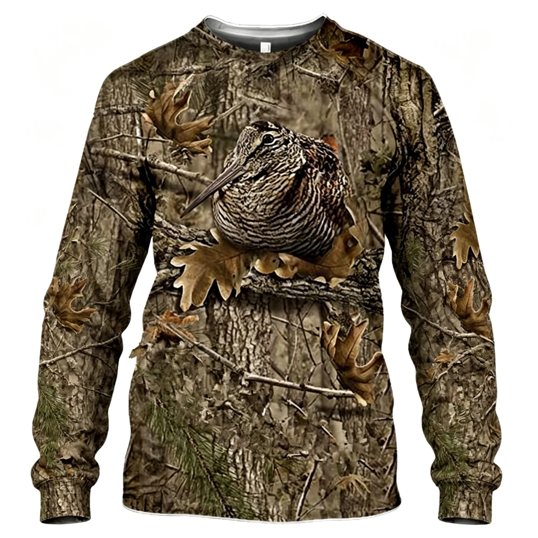 Men's Long Sleeve Sweatshirt 3D Camo Wild Animal Print Crew Neck Hunting Outdoor Casual Pullover Top