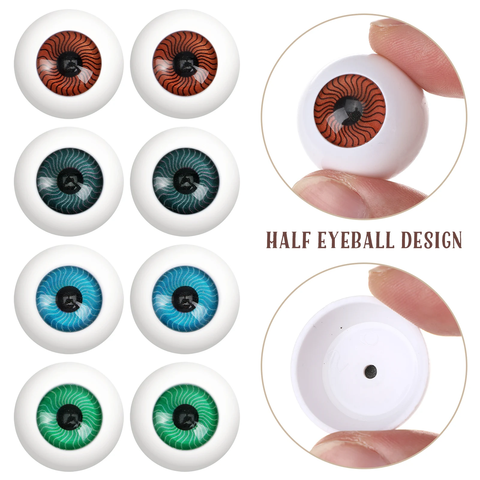 

4 pair Realistic Half Round Hollow Back Fake Eyes Eyeballs DIY Halloween Prop Horror Mask Bear Animals Making Horror Props