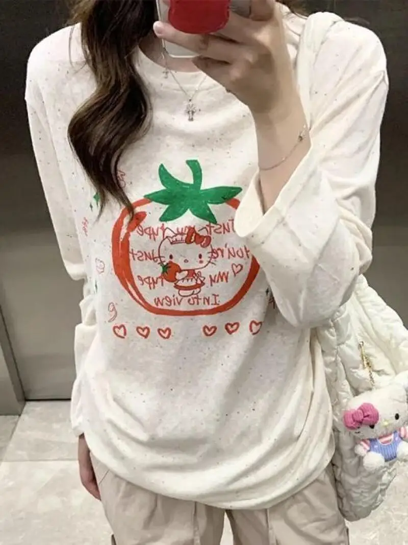 

Новая футболка Sanrio, футболка с принтом «Hello Kitty», женский халат, летний удобный свободный солнцезащитный халат для милых девочек
