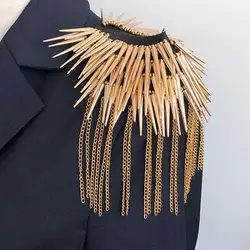 Shoulder Brooch for Women men Punk Rivet Chain Tassel Epaulette Fringe Blazer Rivet Chain Uniform Epaulette Clothing Accessories