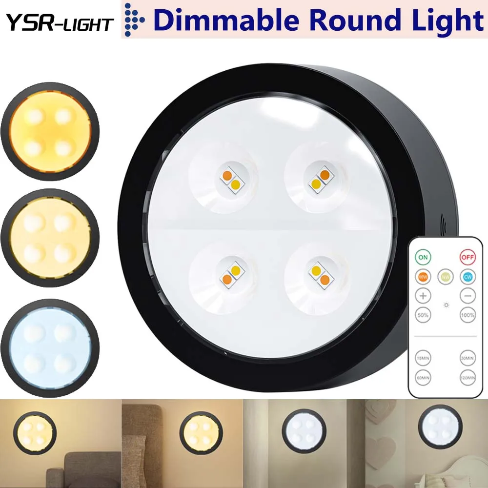 

Round LED Cabinet Light 3000K 4500K 6000K Wireless Battery Press/Remote Control Timing Dimming Bedroom Corridor Cabinet Stairs