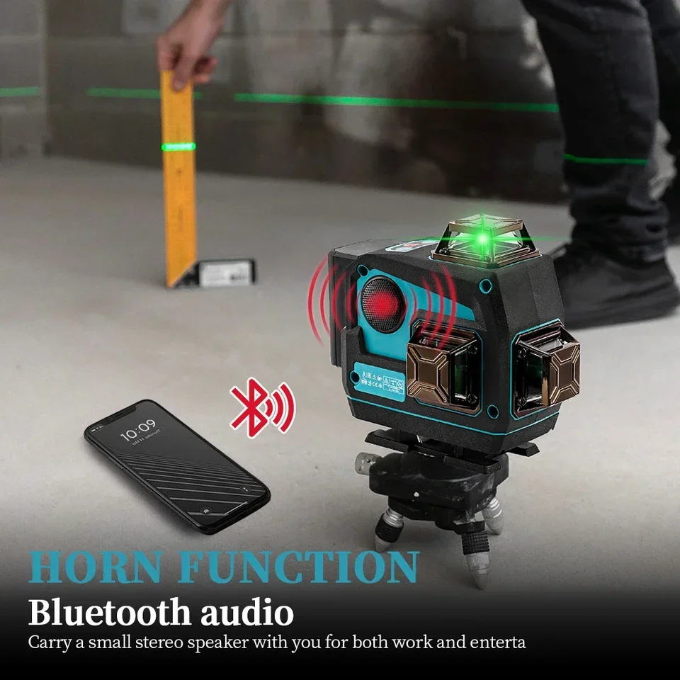 For Industrial Grade 16 Lines Cross Level Bluetooth Audio Horn Function Green Beam Self-Leveling Horizontal Vertical