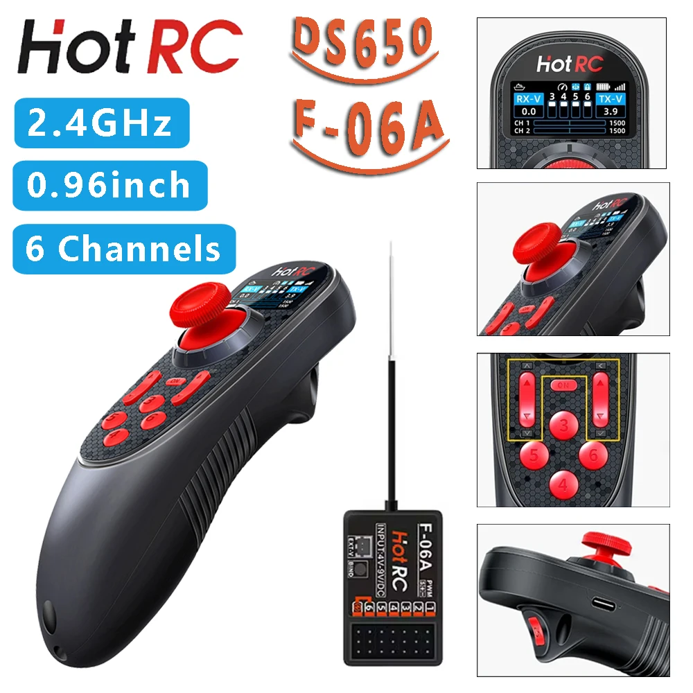 

HOTRC RC модель лодки автомобиля 6CH 2,4G DS650 радиосистема передатчик пульт дистанционного управления F-06A приемник пульт дистанционного управления оборудование игрушка