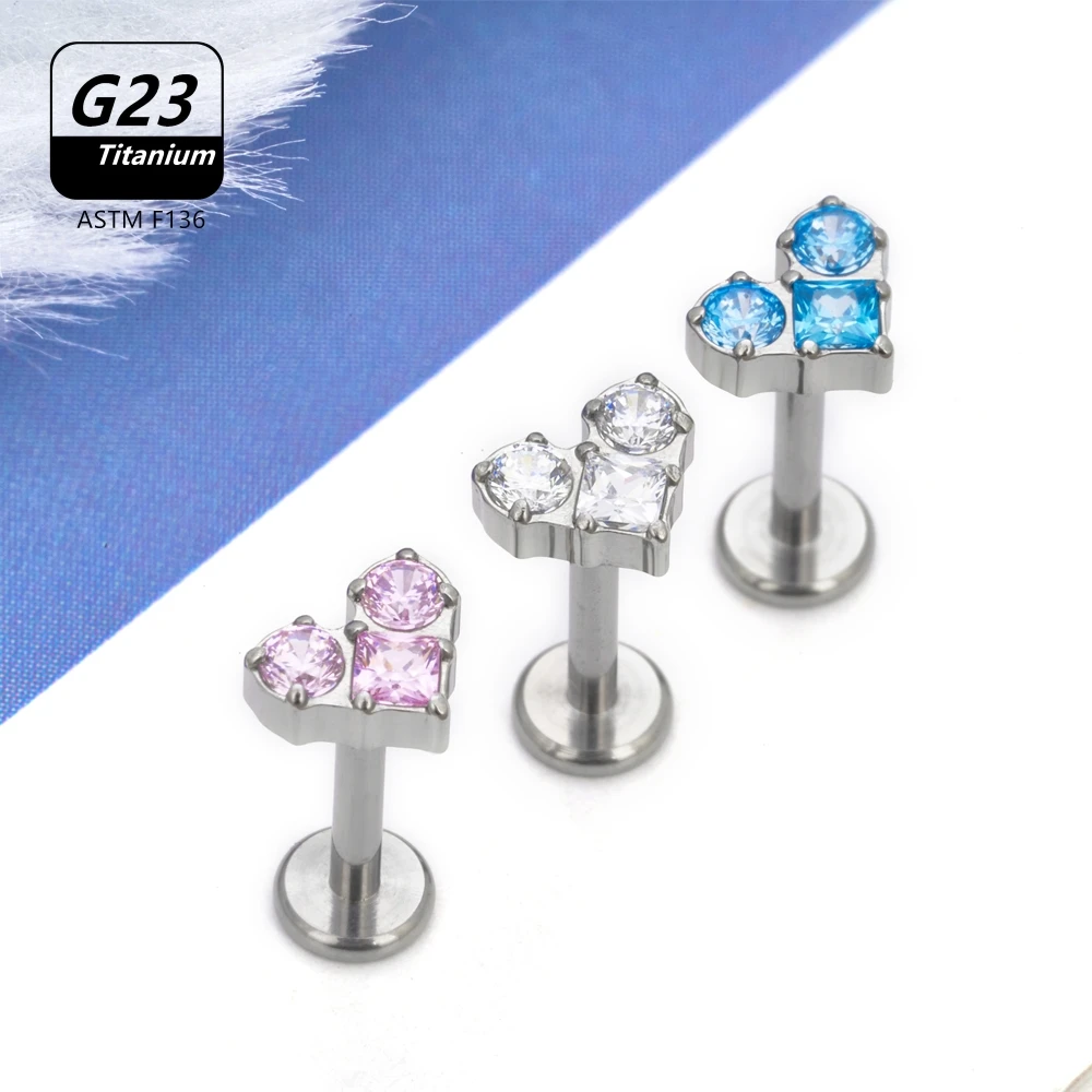 1Pc 10Pcs 16G G23 Titanium CZ Flower Lip Labret Bar Ear Helix Tragus Rook Barbells Stud Piercing  Body Jewelry Cartilage Earring