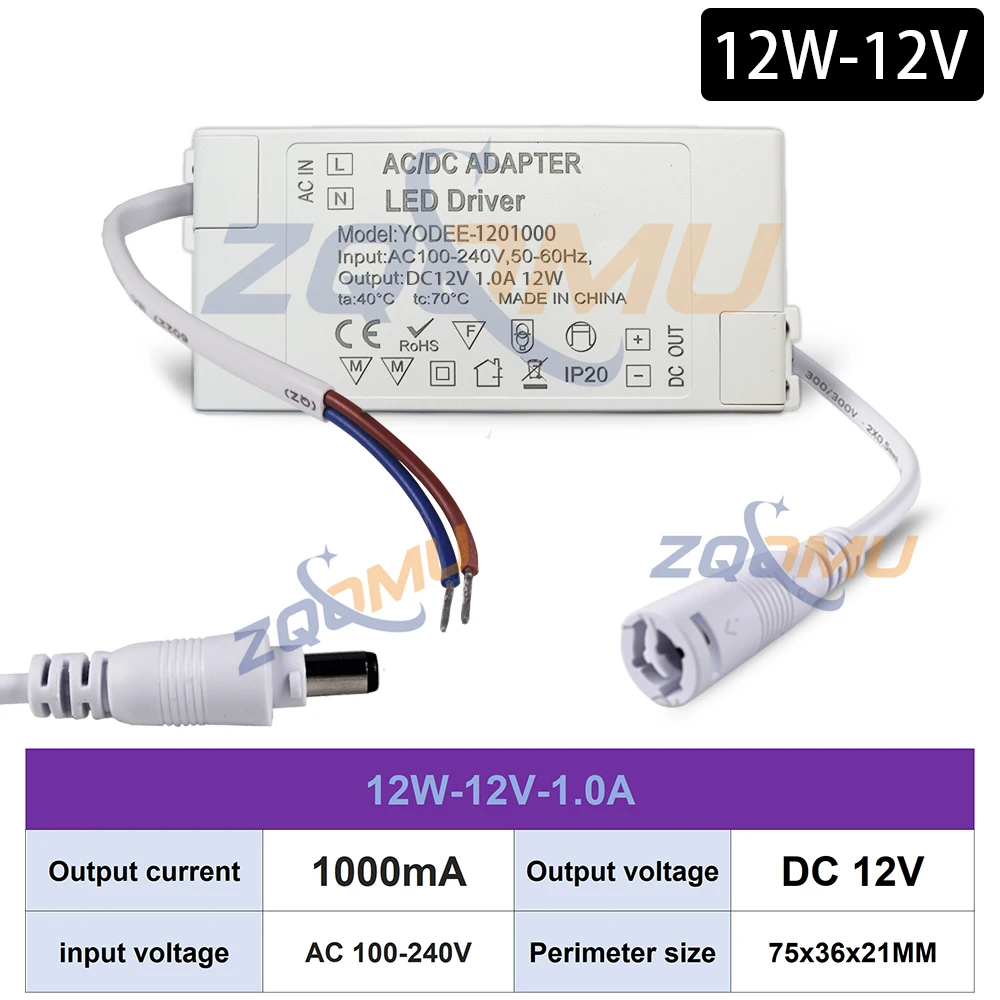 1PCS AC 100-240V LED driver 12W 24W 30W 36W 48W 60W 500mA 1000mA 1250mA 2000mA 3000mA 5000mA LED transformer for ceiling light