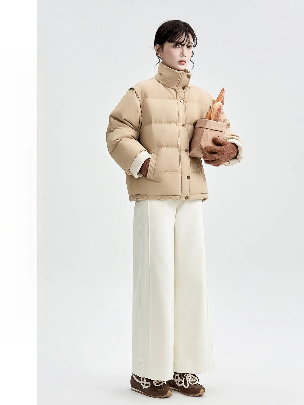 

Women's ort Puffer Jaet White Du down Loose Fit Stand Collar Warm Casual Sle Winter Outerwear Faionable All-Season