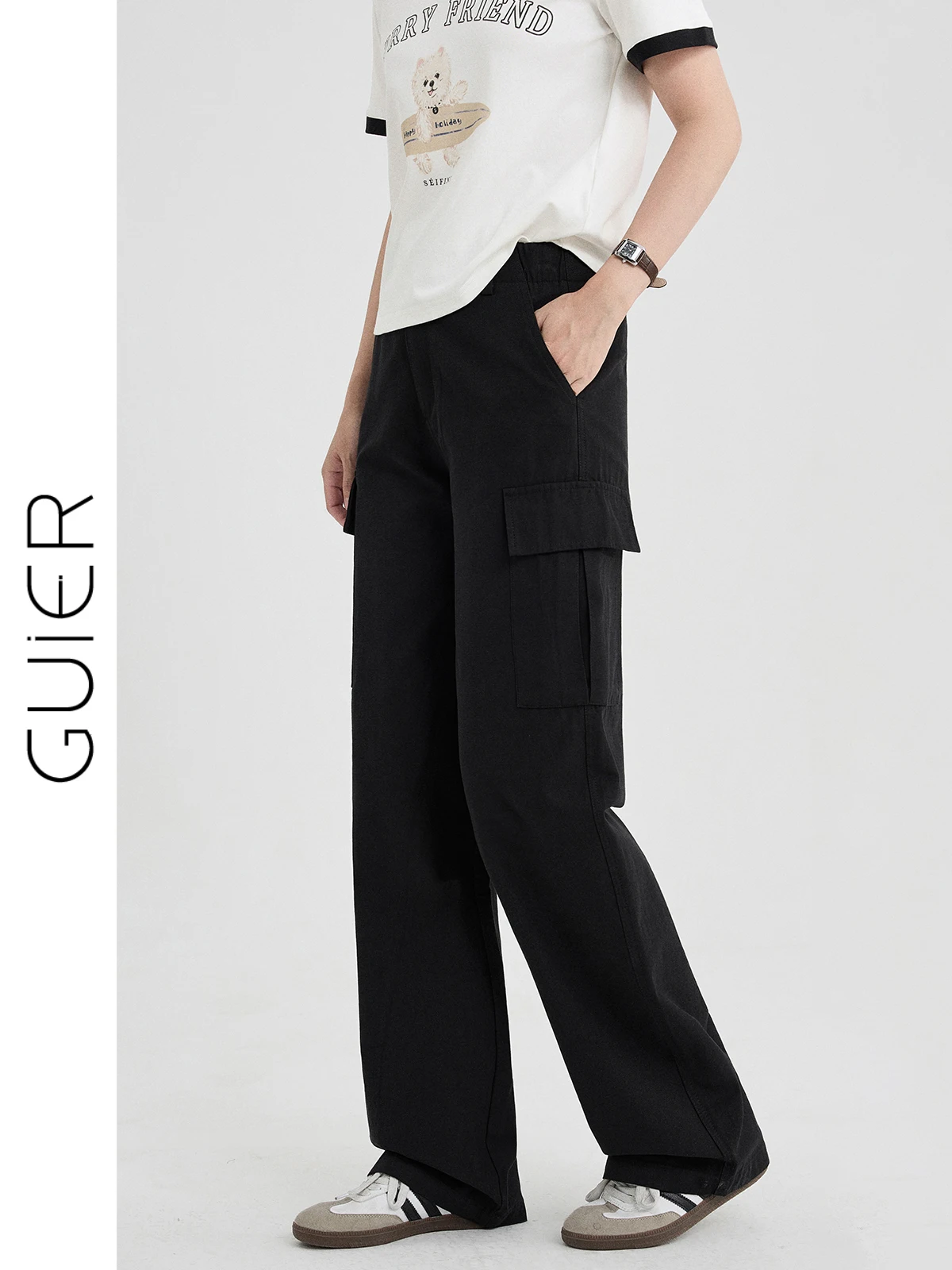 

Guier Women's Casual Pants 2026 New Summer Loose Slimming Straight Leg Workwear Trousers Side Pocket Versatile High Waist