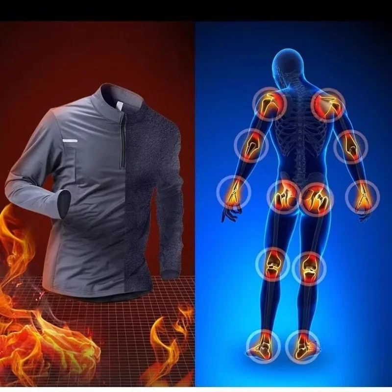 Winter Half Zipper Training Clothes Men's Velvet Warm Quick Drying Clothes Long Sleeve Autumn/Winter Running Top Outdoor Sports