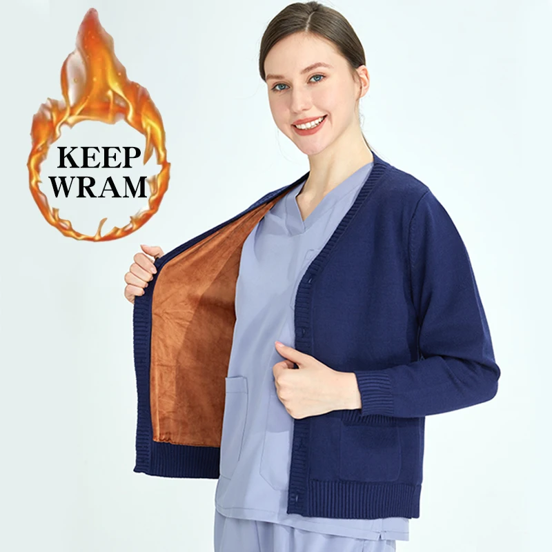 V-neck Knitting Shirt Women Nurses Working Outfits Dental Clinic Hospital Cardigan Sweater Comfortable Durable Warm Ups MYZL-01