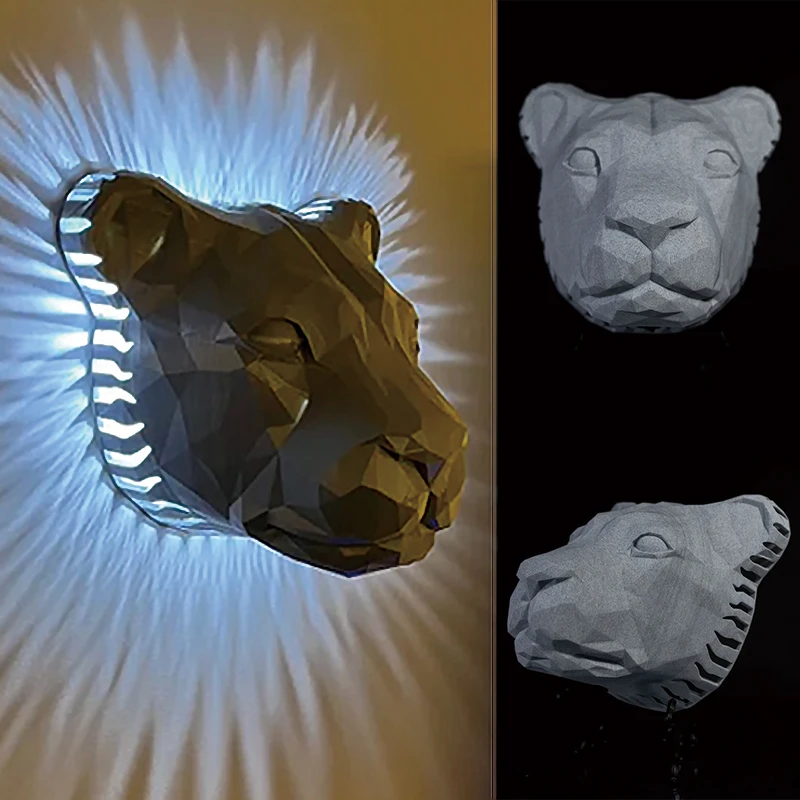 Sculpture LED Animal Projection Lamp Owl Lion Eagle Night Light Animal Wall Sconce Study Bedroom Home Decoration Accessories