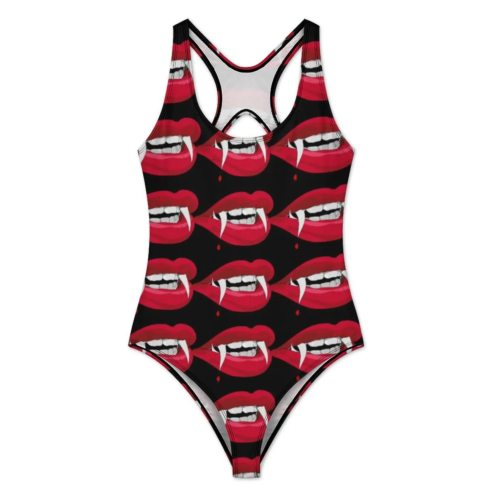 Fangs And Lips Swimsuit Sexy Halloween Bite Me Women Swimwear One Piece Fashion Swimsuits Beach Push Up Sleeveless Monokini