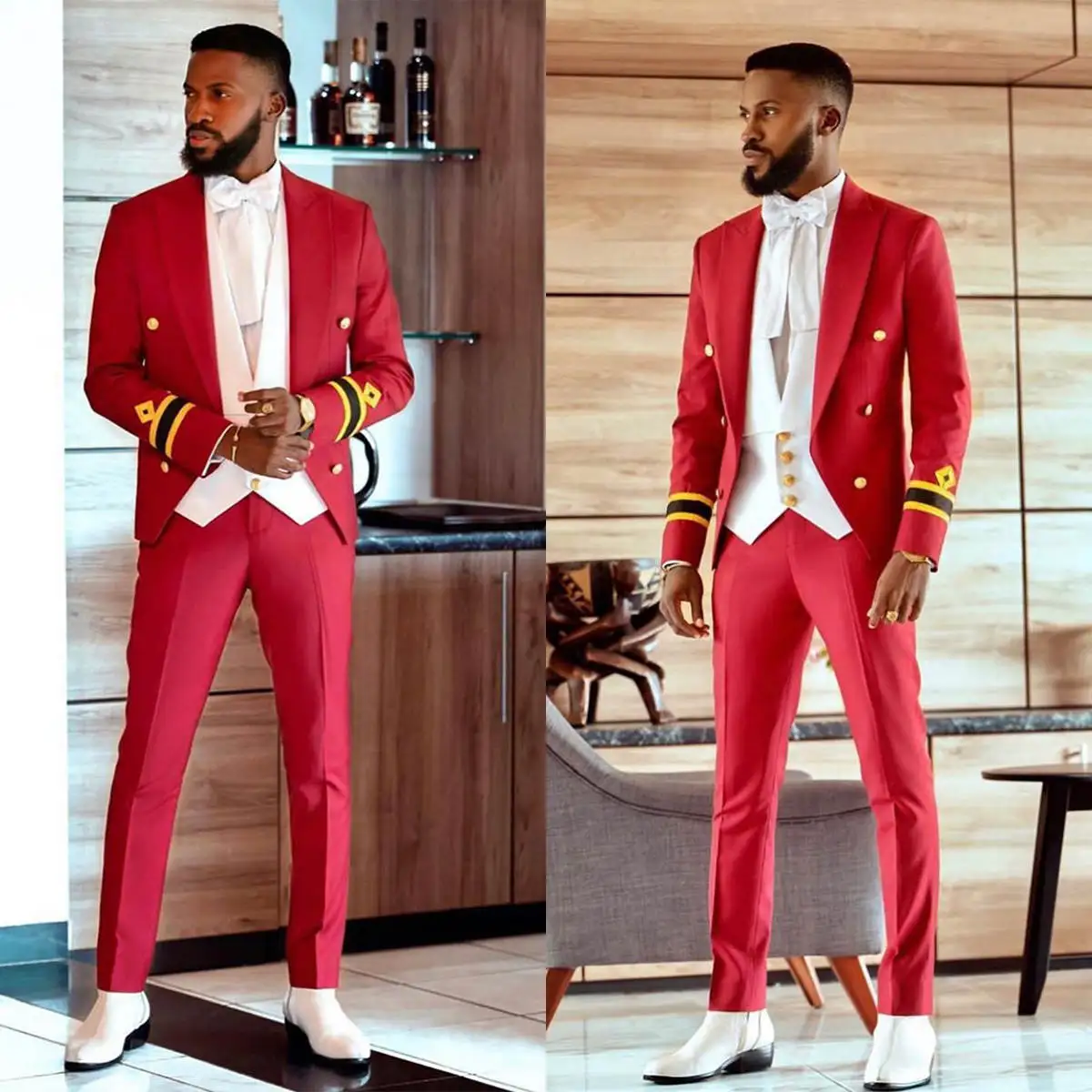 

New Men Suit 2 Pieces Jacket Pants Double Breasted Peaked Lapel Casual Male Prom Jacket Wedding Formal Occasion Customized