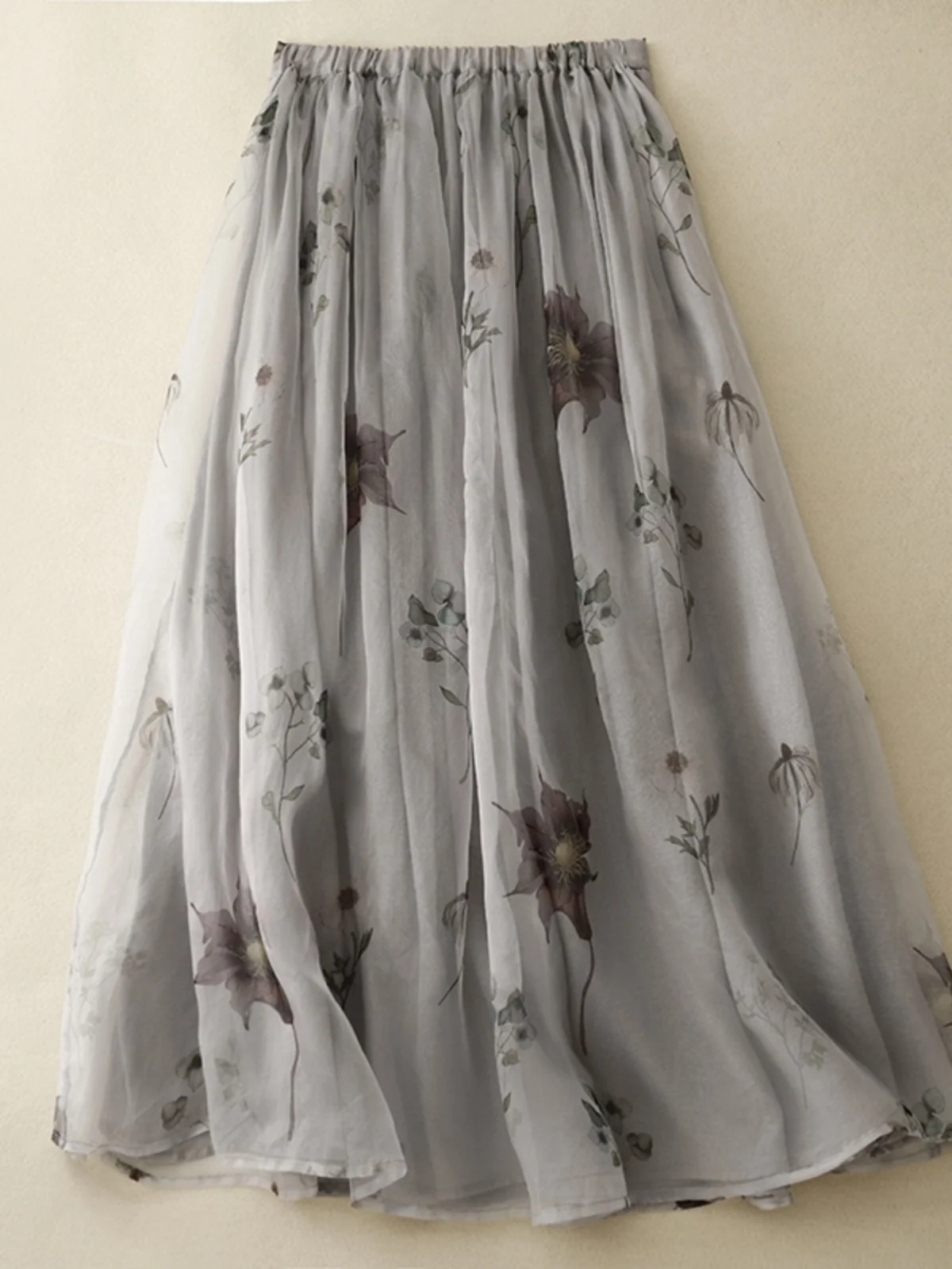 جديد الصينية Sle الوسائط المائية طباعة مزدوجة الطبقات الكتان عالية الخصر الصيف رقيقة ألف خط تنورة طويلة المرأة Faionable ماكسي تنورة #4