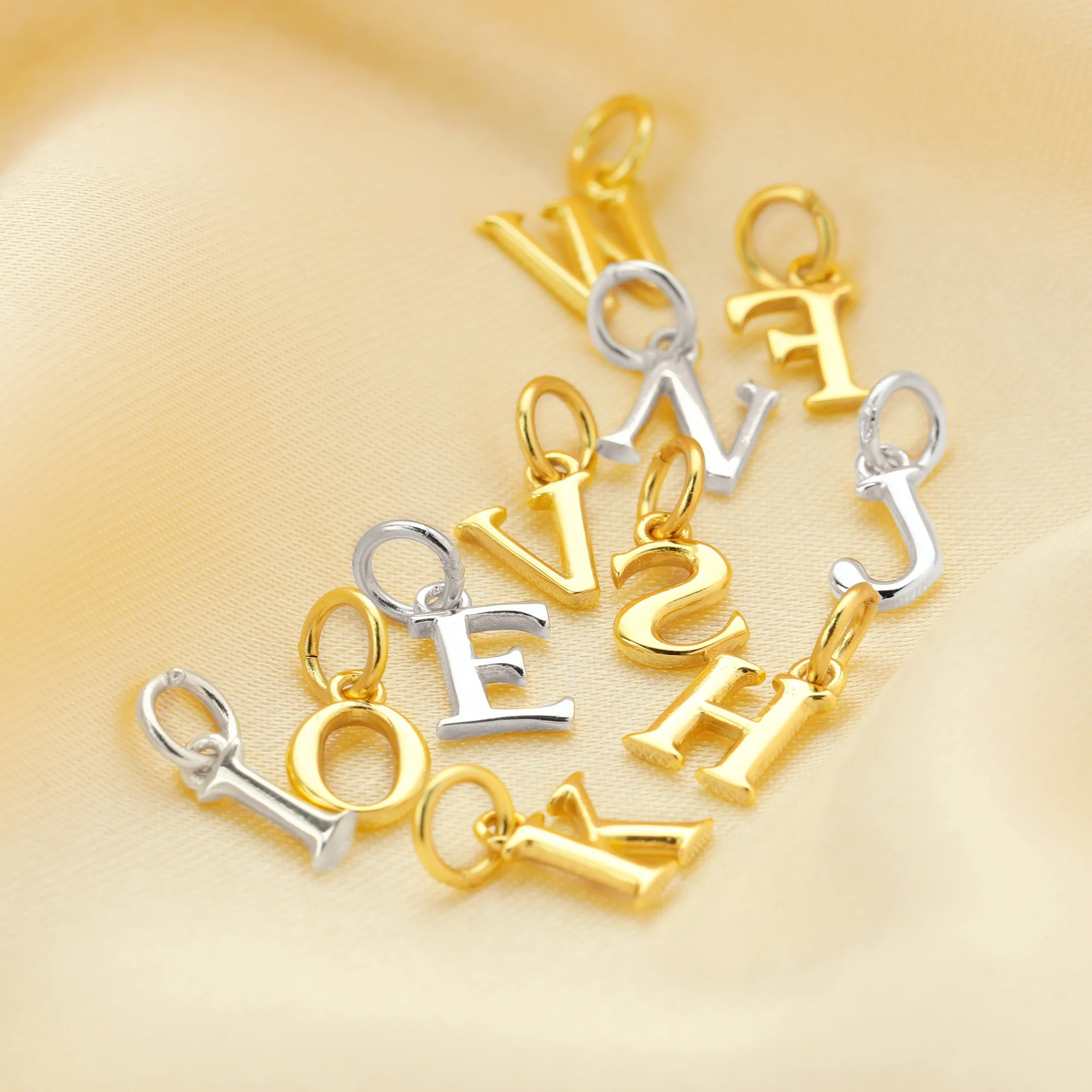 6-7MM Initial Letter Charm,Solid 925 Sterling Silver Charm,Simple Alphabet Charm,DIY Custom Name Charm 1431174