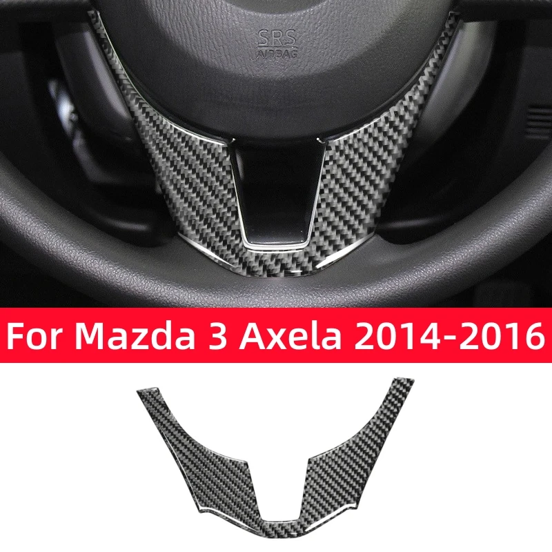 For Mazda 3 Axela 2014-2016 Steering Wheel Panel Frame Trim Cover Modification Sticker Car Interior Accessories Carbon Fiber