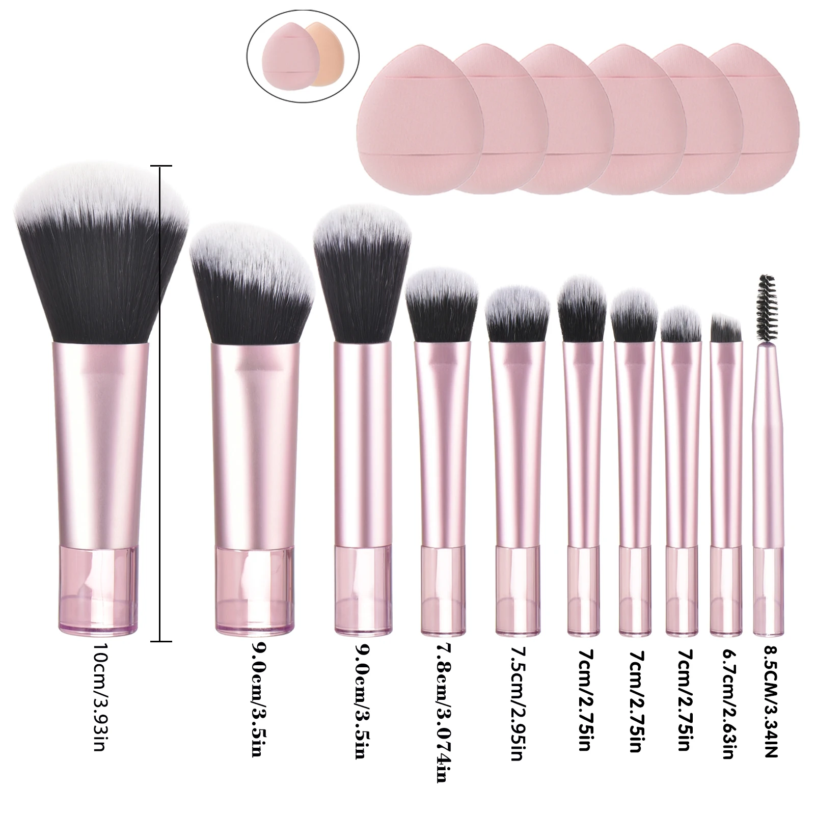 KOSMETYKI 10 mini black makeup brush Palm brush -6 makeup puff Travel portable makeup tool set