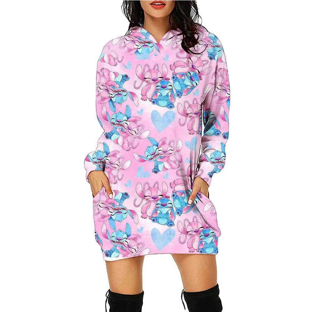 Disney Stitch Kawaii Women\'s Hoodies Dress Pullovers Streetwear 2024 Y2k Christmas Print Hoodie New S-3XL High Quality Lovely