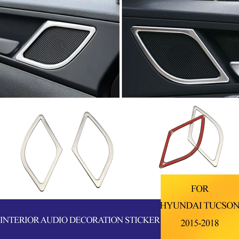 

Для Hyundai Tucson 2015-2018 стиль наклейки из нержавеющей стали внутри двери аудио говорит звуковое кольцо капот часть аксессуары