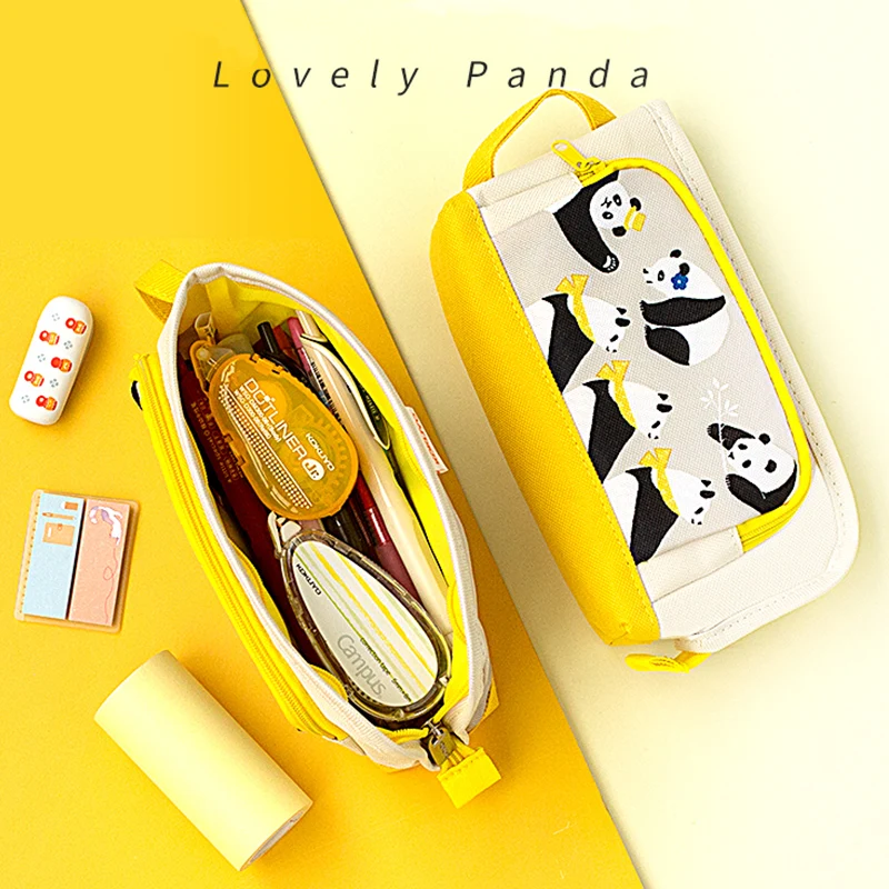 Japan Kokuyo Panda Pencil Case, Cute Cartoon Design Simple and Large Capacity, Korean Style Creative Stationery Box for Studen