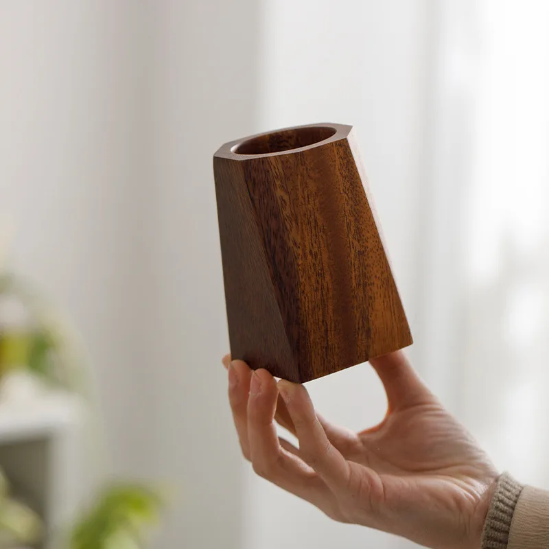 Walnut Wood Pen Holder Creative Solid Wood Storage Box Office Desk Decoration Pen Holder Walnut Wood Feel Light Luxury JJ1846