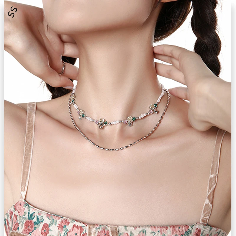 

Charming Colored Stones Layered Alloy Necklace for Women Luxe Minimalist Choker