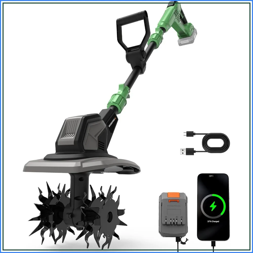 

20V Cordless Tiller Cultivator, 4x12 Durable Steel Tines, 8-Inch Wide & Deep Garden Rototiller, 4.0Ah Battery Powered, Electric Cultivator for Soil, Lawn & Garden